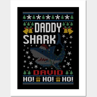Best David Name Personalized Daddy Shark Ugly Christmas Sweater Posters and Art